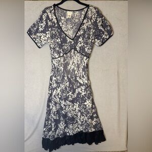 Anthropologie Navy/grey/white Wool, angora and silk floral dress
